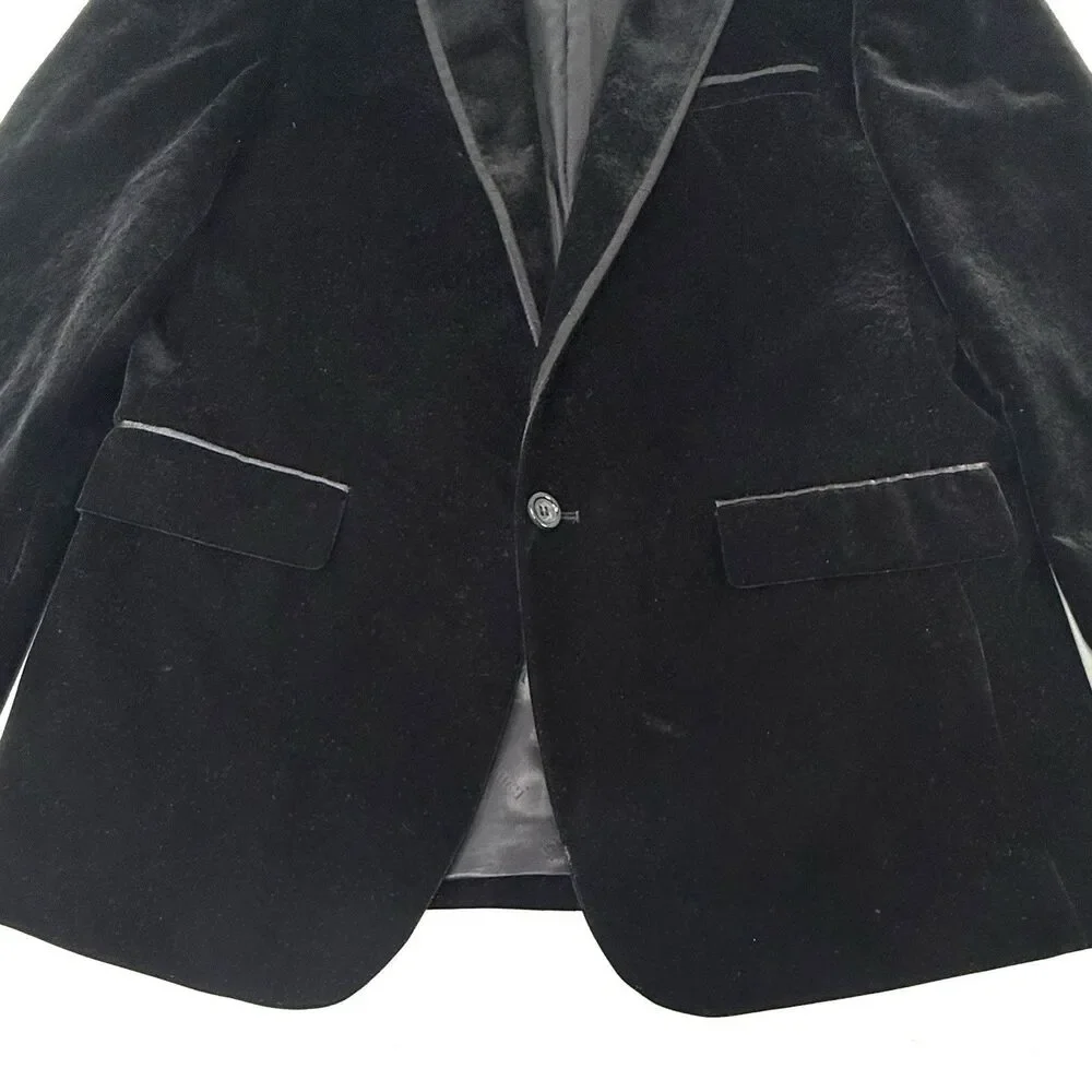 Vinci Black Velvet Satin Trim Men's M Sports Jacket Blazer Double Vent Italy